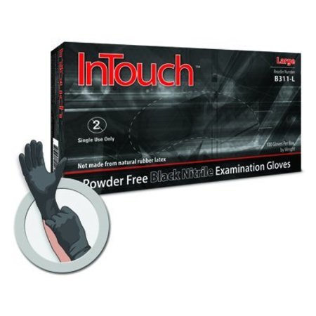 InTouch, Nitrile Disposable Gloves, 5 Mil Palm , Nitrile, Powder-Free, S,100 PK, Black